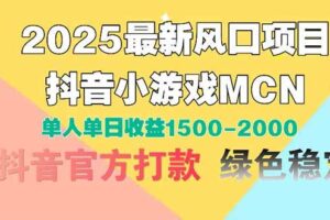 （14625期）2025最新风口项目 抖音小游戏MCN 单人单日收益1500-2000+