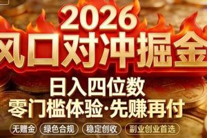 （17631期）2026美金对冲套利，无赠金对冲策略保驾护航，低门槛易上手实操。单人单日收益2000+